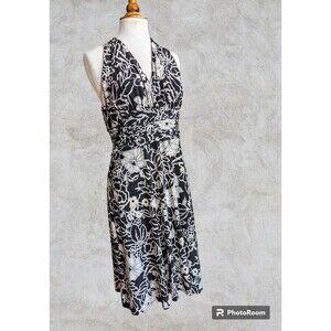 Elegant Black and White Floral Halter Dress